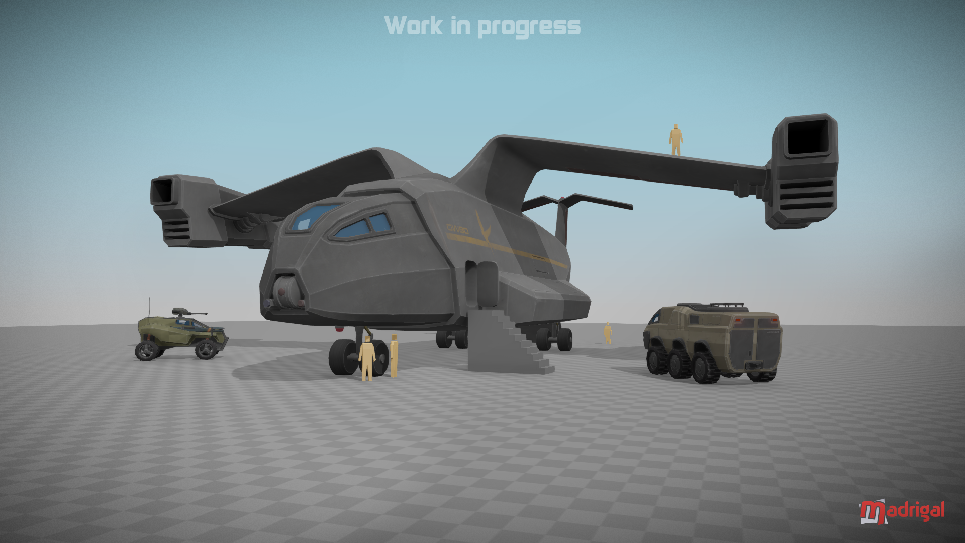 A GW80 'gullwing' dropship being prepped for take-off.